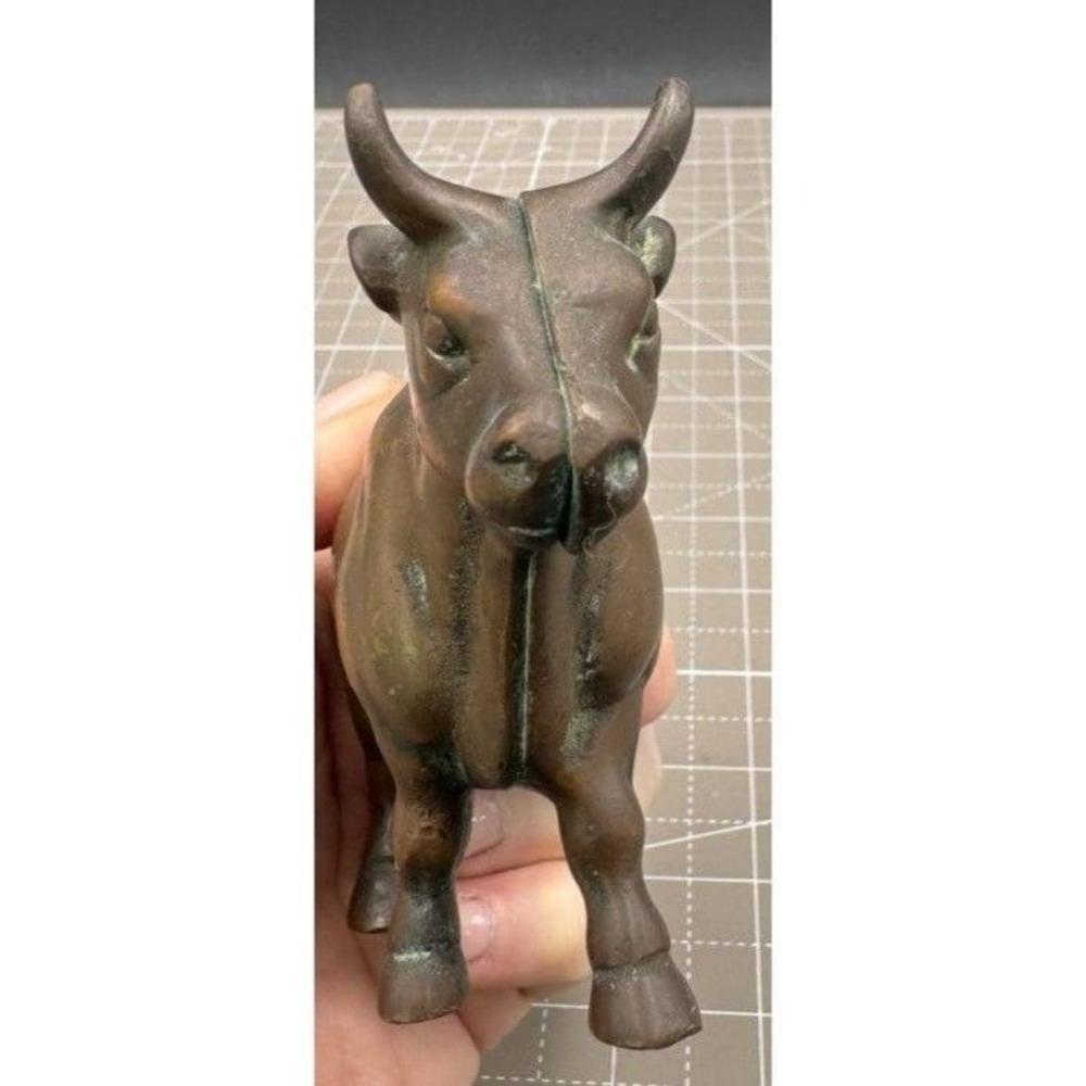 Vintage Bronze Bull Steer Figure Paperweight Door Stop 4 1/2"